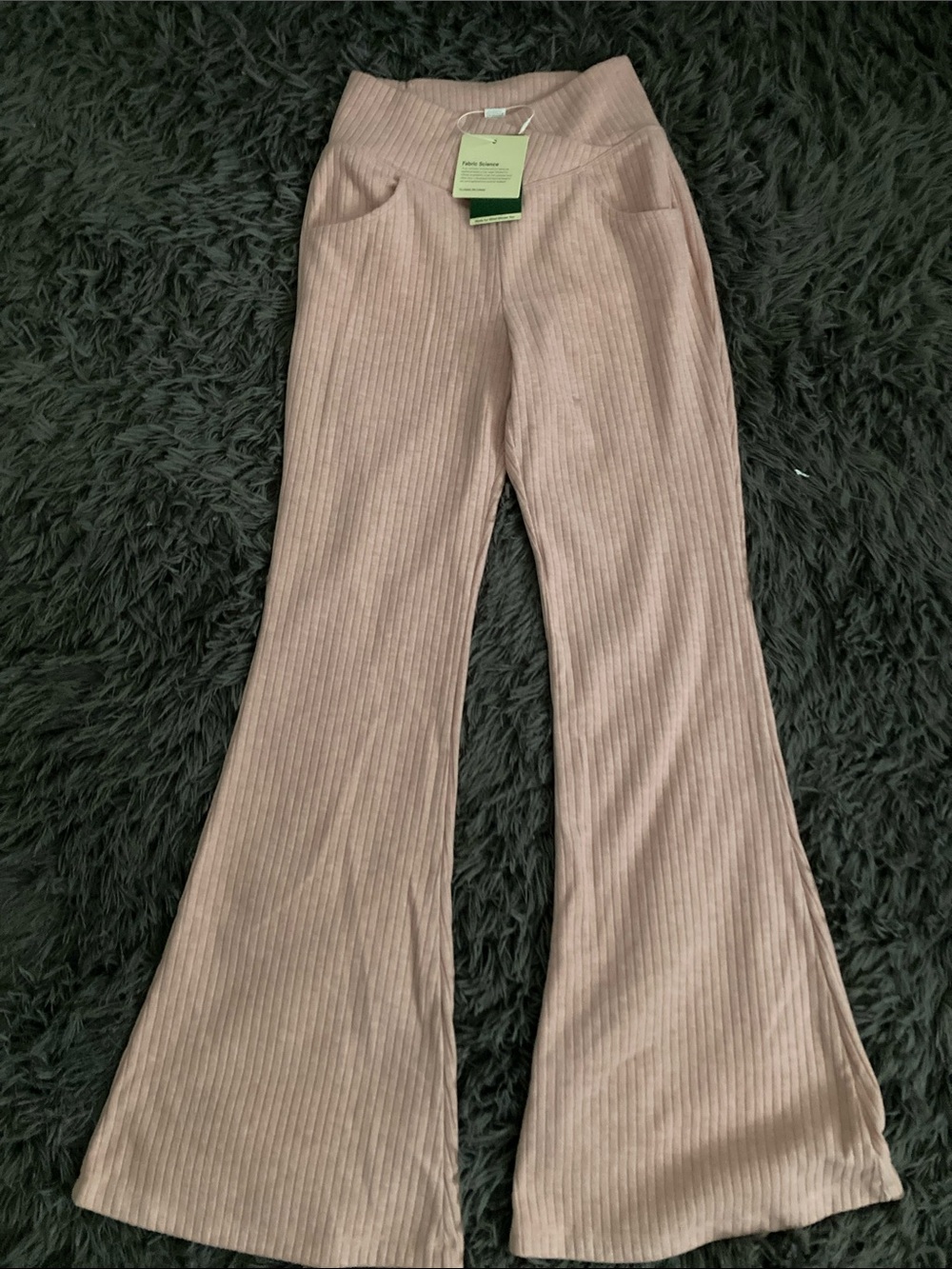 HALARA Ribbed Flare Pants in Blush Pink